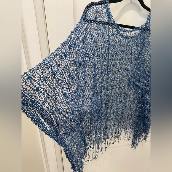 Poncho Style Cover Up with Sparkles and Fringe - Picture 3 of 3